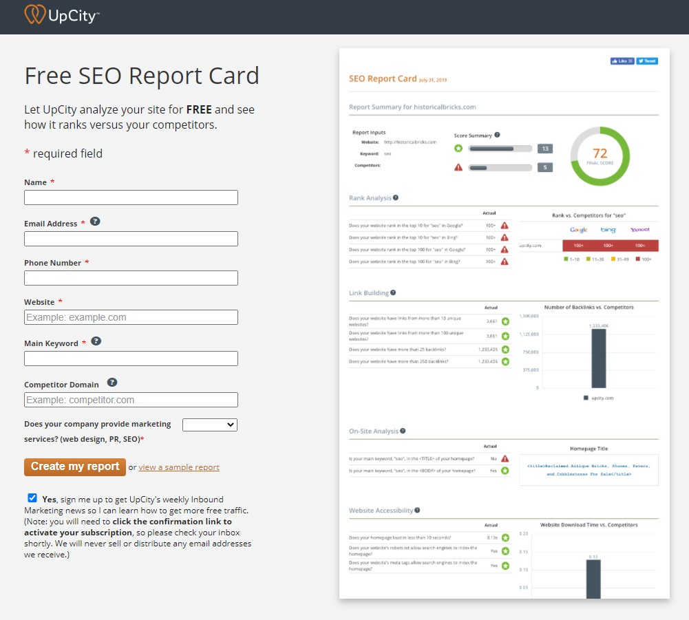 UpCity's SEO Report Card