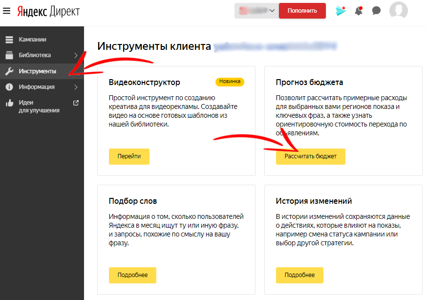 Прогноз бюджета Яндекс.Директ