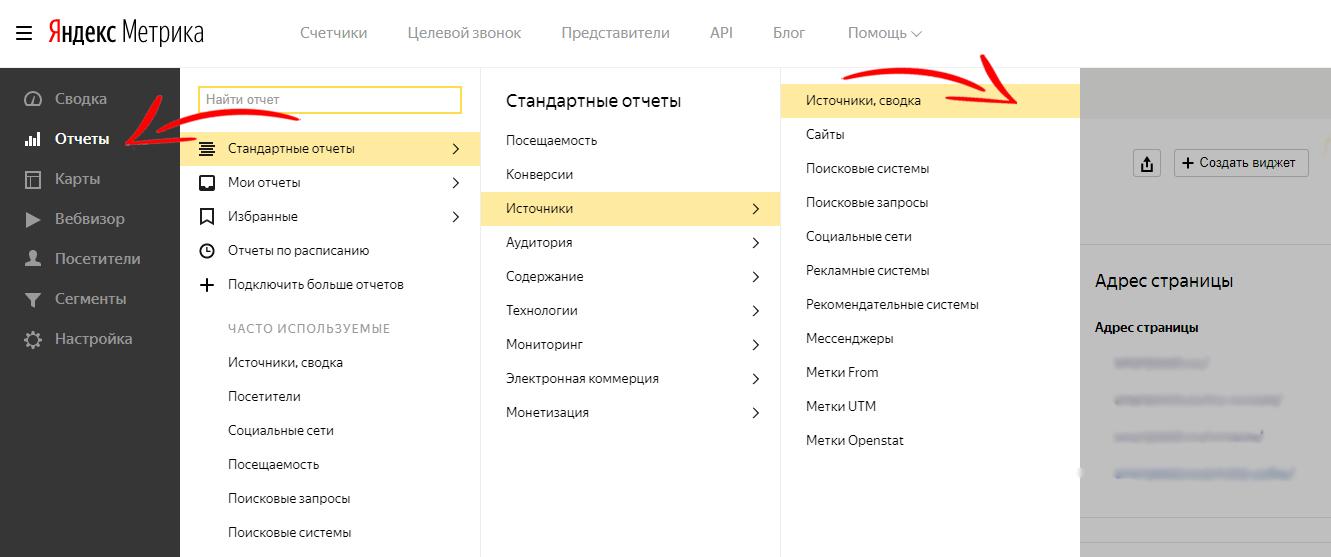 Просмотр статистики отказов через Яндекс.Метрику по отчету