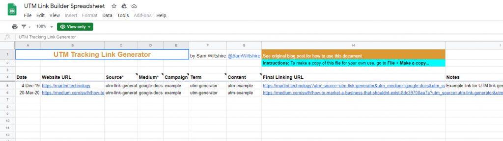 Free template for UTM tagging