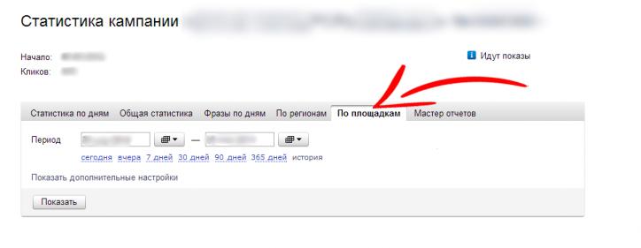 Запрет площадки в Яндекс.Директ через пункт «Статистика»